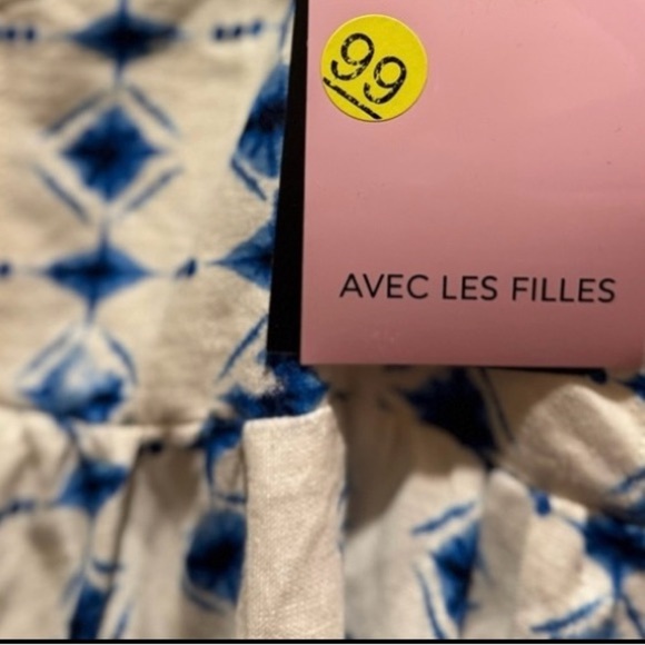 NWT Avec Les Filles White and Blue Ruffled Tiered Mini Dress - Picture 6 of 6